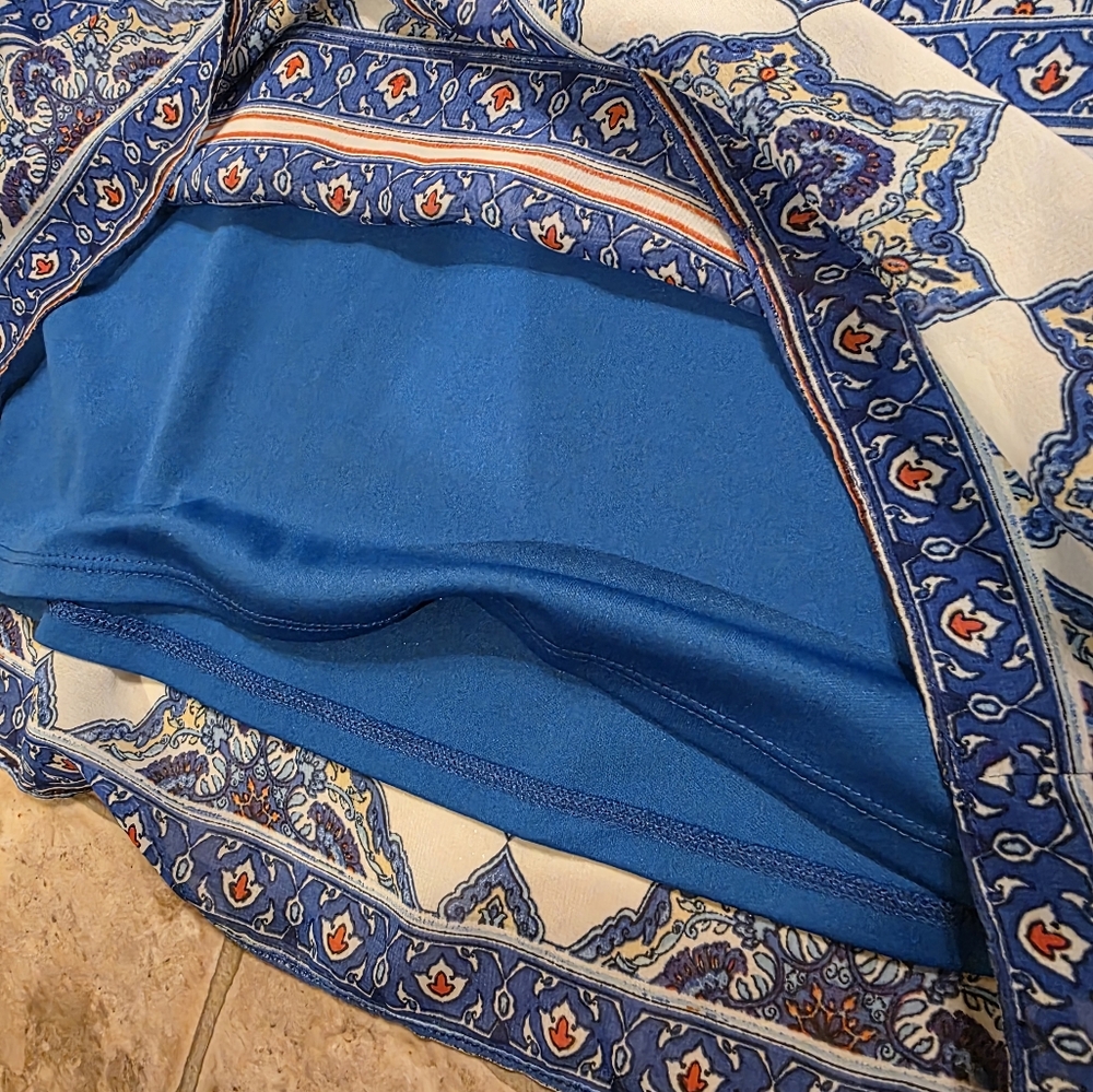 A. BYER Blue Floral Pattern Dress Size Medium Solid Blue Slip Underneath - Picture 5 of 5